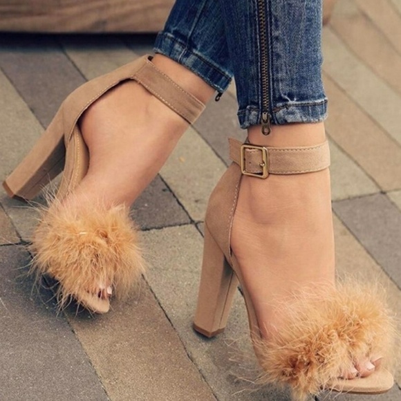 Lola Shoetique Shoes - Nude Furry Heels